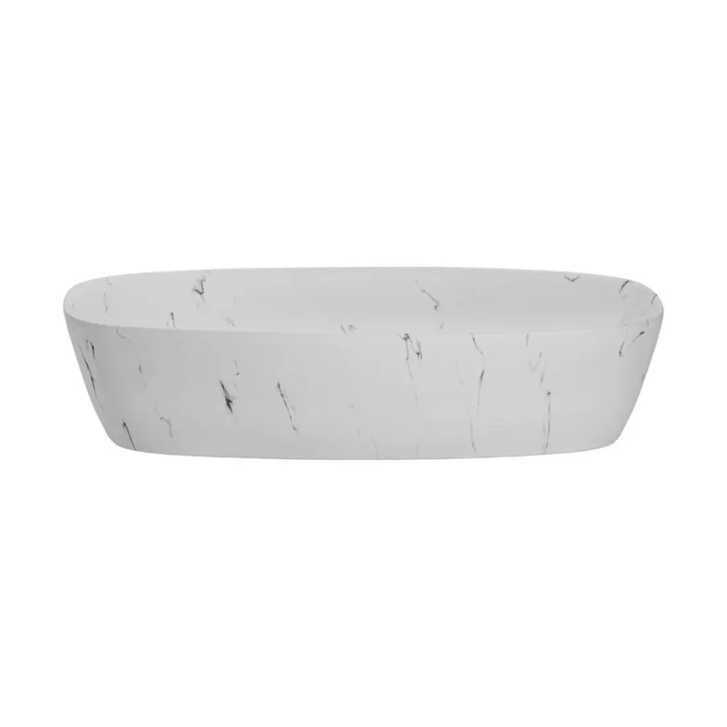 Lavabo da appoggio ovale 60x30 cm bianco effetto marmo in ceramica opaca