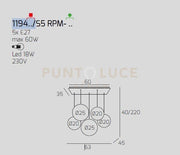 SOSP. CROMO 5 LUCI RETT. VETRI (1 PICCOLO AM+1 PICCOLO BR+1 PICCOLO FU+1 MEDIO AM+1 MEDIO BR) 1194CR-S5 RPM-MC