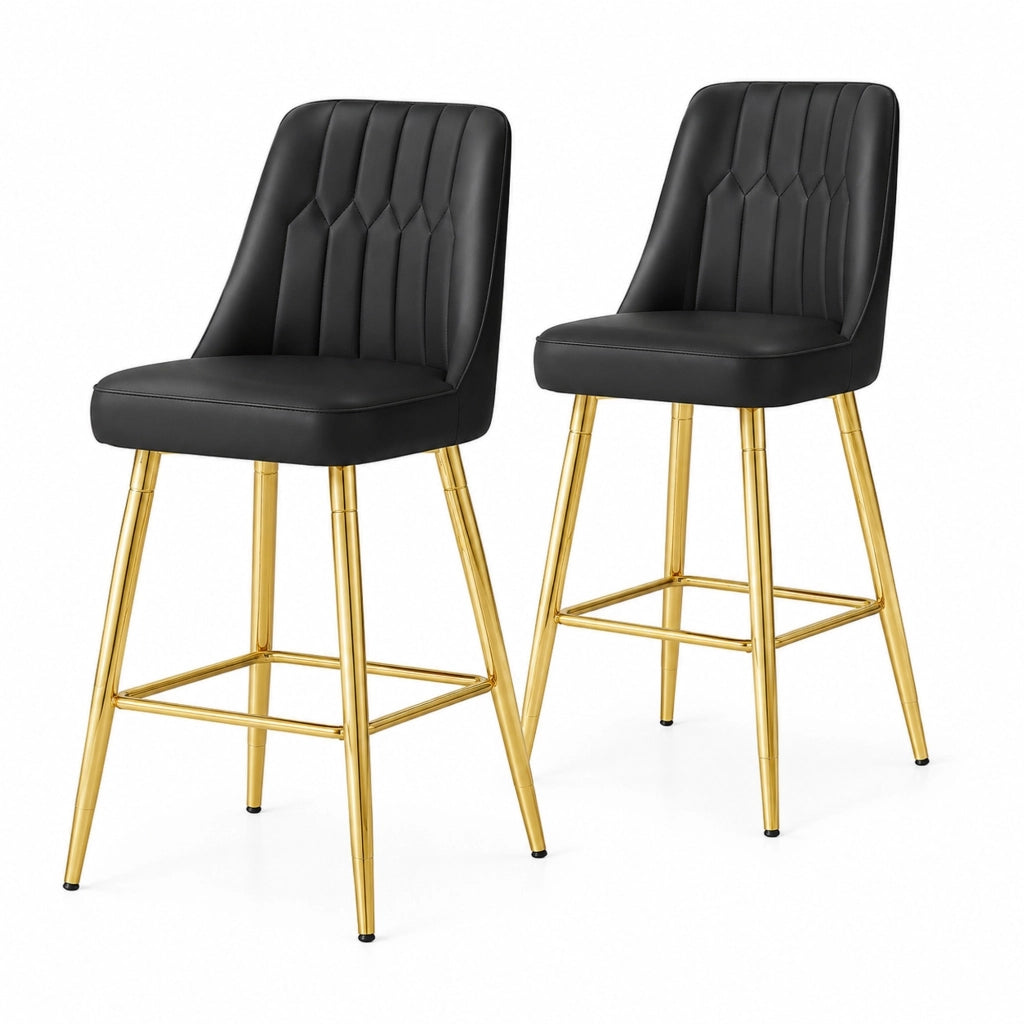 Set di 2 sgabelli da bar con poggiapiedi in metallo e pelle PU nero e oro