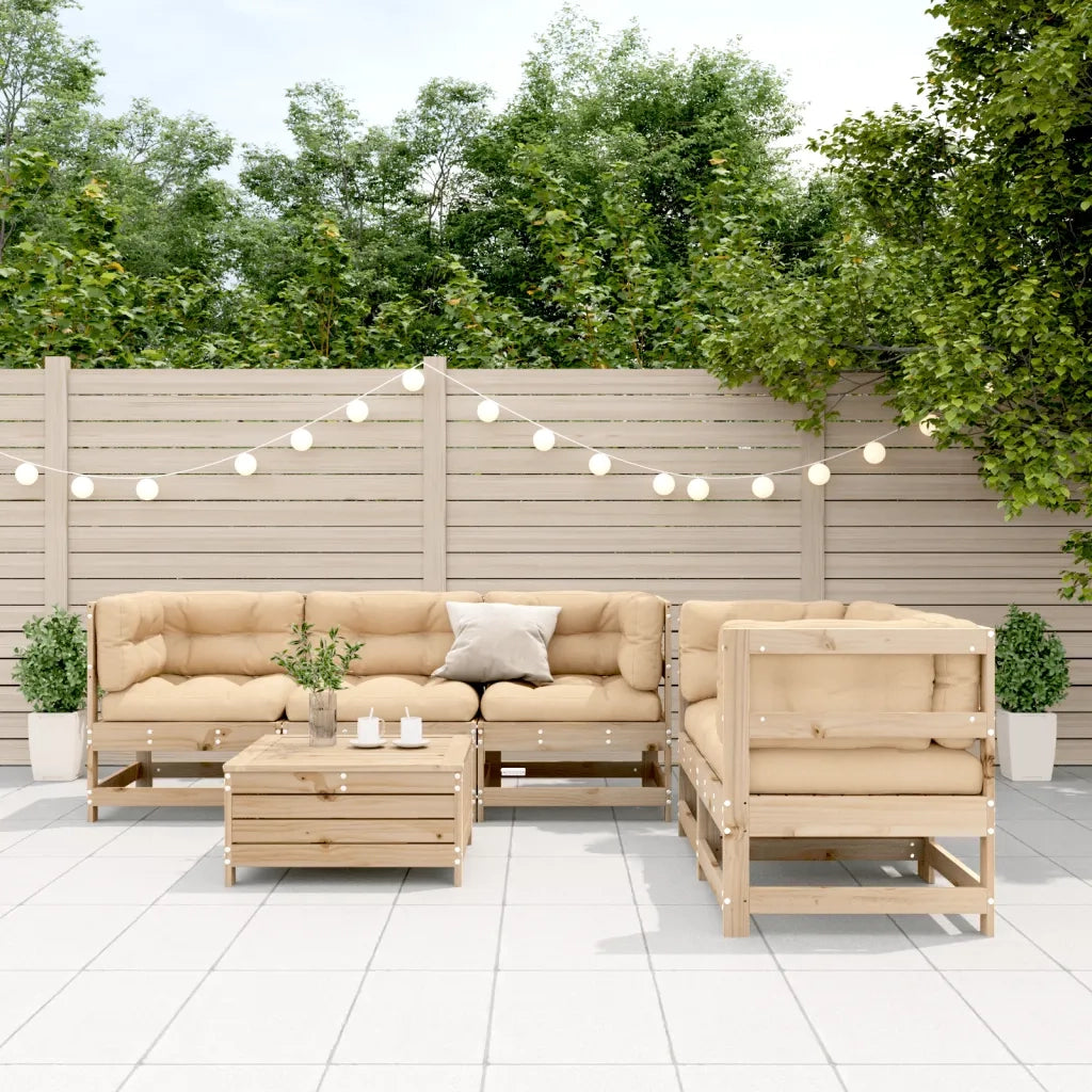 Set Divani Giardino 6 pz con Cuscini in Legno Massello di Pino 3250808
