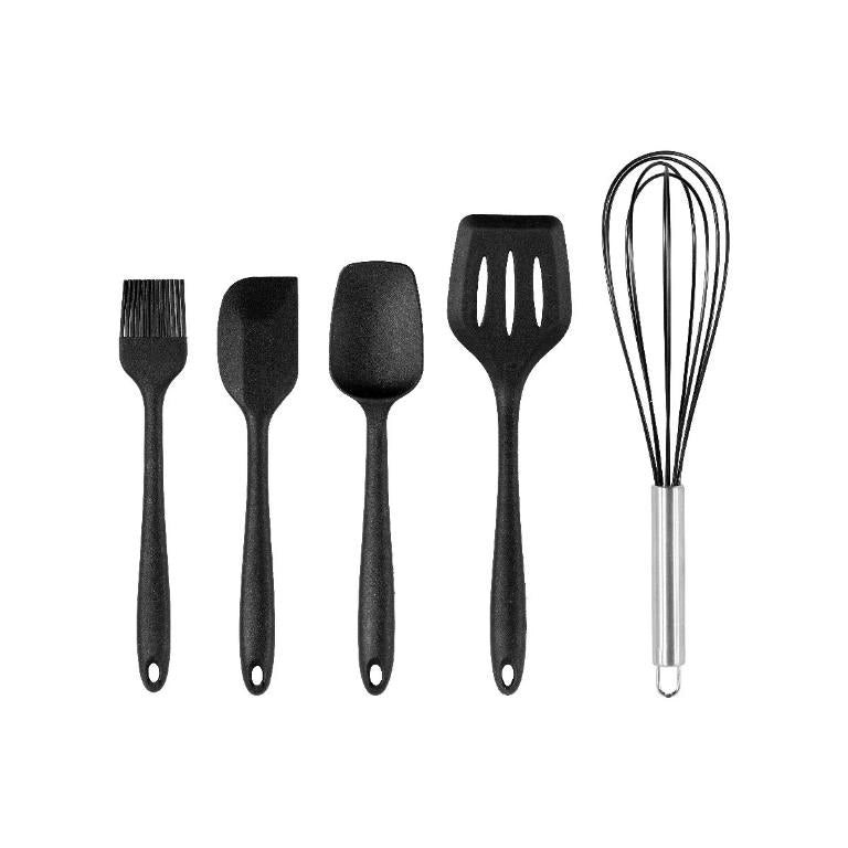 Set 5 Pezzi Mestoli da Cucina in Silicone Frusta in Acciaio