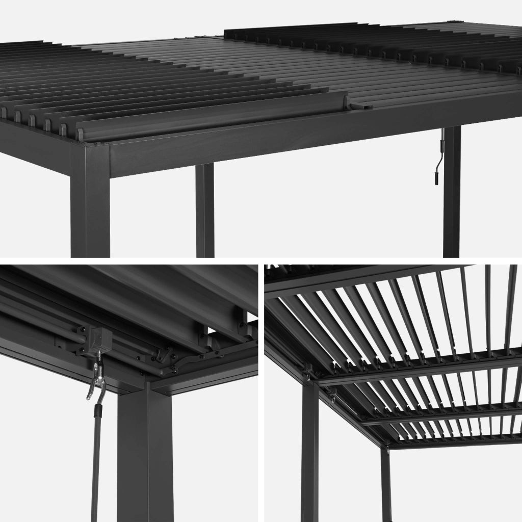 Pergola bioclimatica 3x6m + 2 tende 3m, antracite