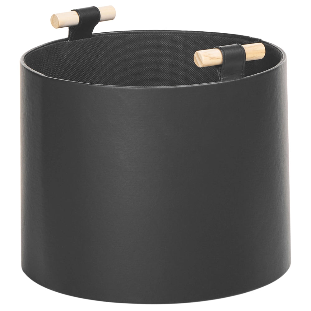 Set di 3 cesti portaoggetti fatti a mano con manici in ecopelle nero