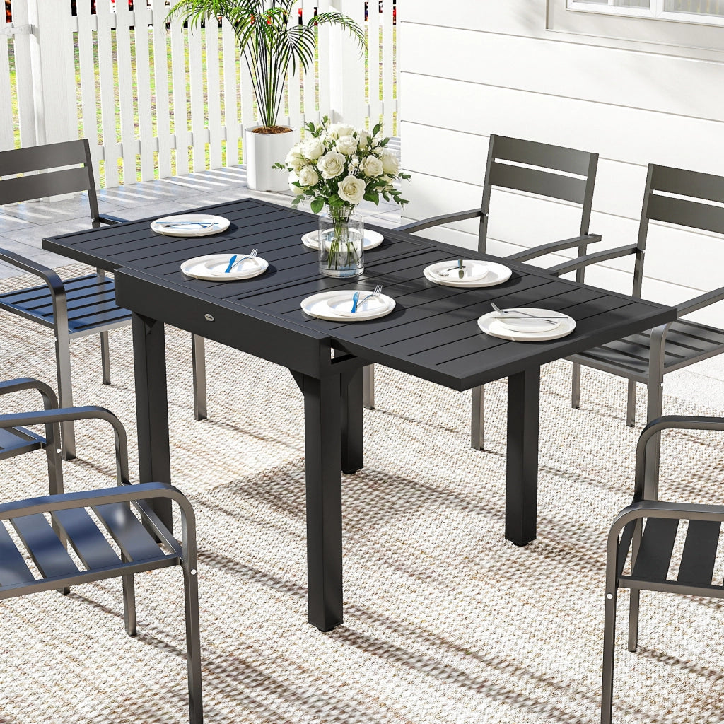 Tavolo da pranzo allungabile per esterno ¨C zephmum ¨C nero, alluminio, 160/80x80x75 cm