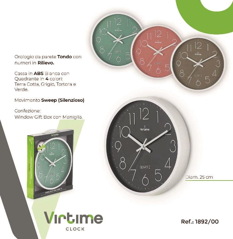 1 Pezzo Orologio da Parete Tondo Fondo Colorato 25 cm 4 Colori