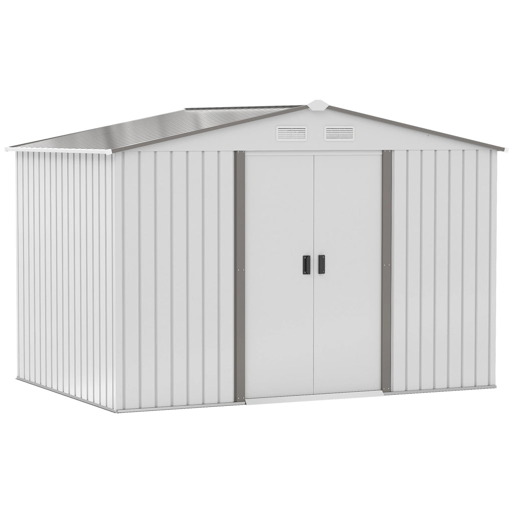 EasyComfort Casetta da Giardino in Lamiera d'Acciaio con Doppie Porte Scorrevoli, 277x195x192cm, Argento