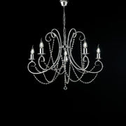 Lampadario Shabby Chic Magda Metallo E Cristallo Cromo E Cristallo 5 Luci E14