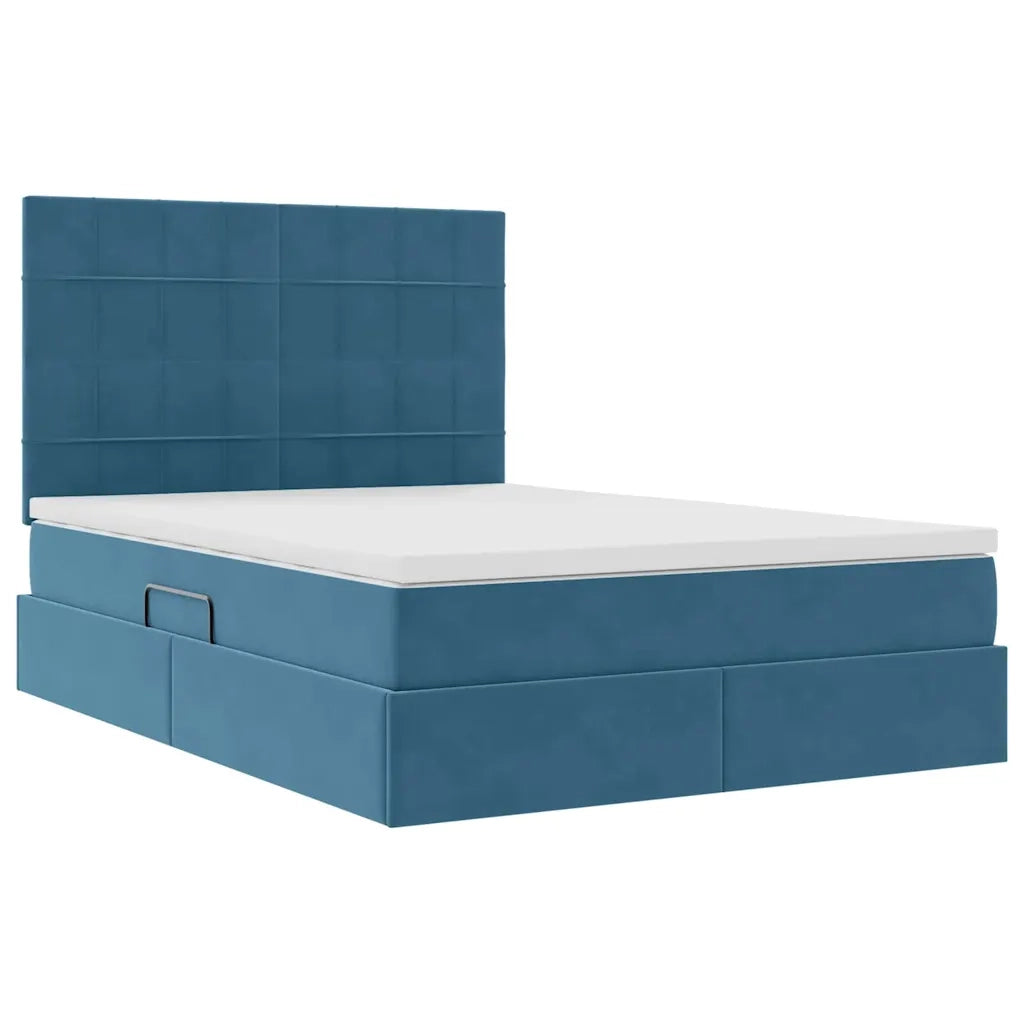 Letto con contenitore LED e materasso Blu Scuro 140 x 200 cm