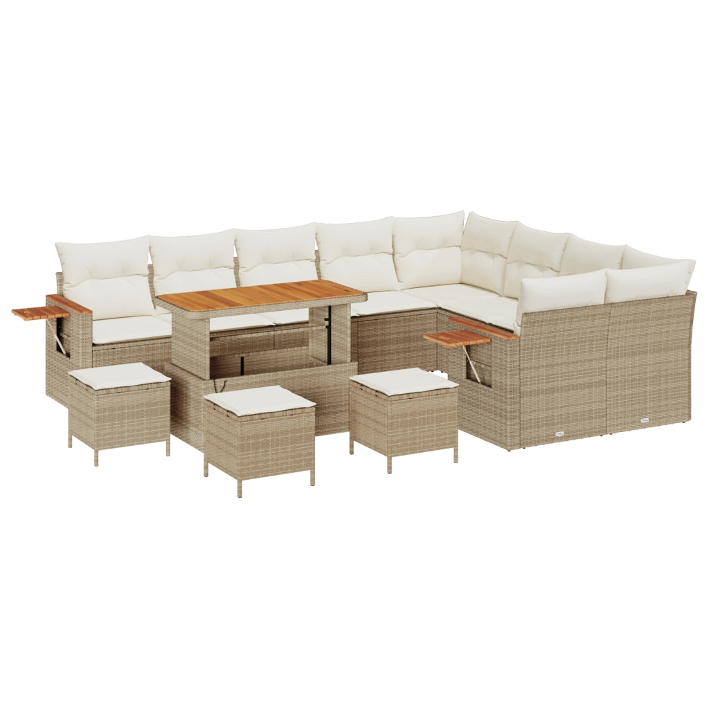 Set di divani da giardino 13 pezzi con cuscini beige Polyrattan Acacia