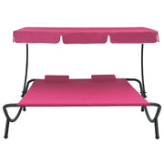 Lettino Prendisole | Sdraio da giardino | Lettino da sole con Baldacchino e Cuscini Rosa