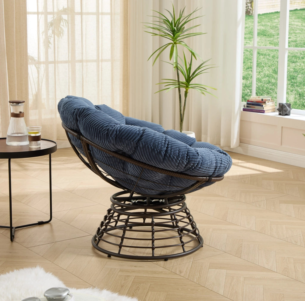 Poltrona Papasan girevole 360° con cuscino blu navy