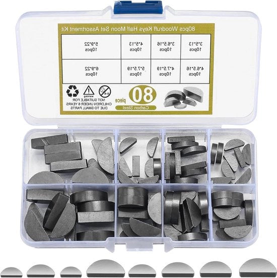 Set Assortimento Spie Premium 80 pezzi - Adatto per Set di Spie di Dritto e Crenellata - 3-4-5-6 mm Spie con Foro - Vite e Puleggia