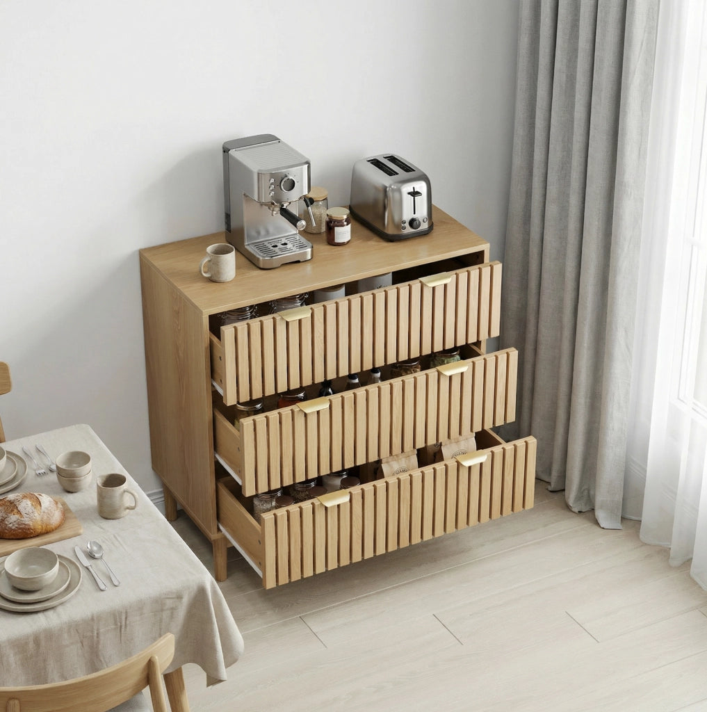 Cassettiera 80x39x80 cm con 3 cassetti; struttura stabile in MDF; colore del legno