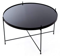 Tavolino da Giardino Ø70x40 cm in Metallo Top in Vetro Nero