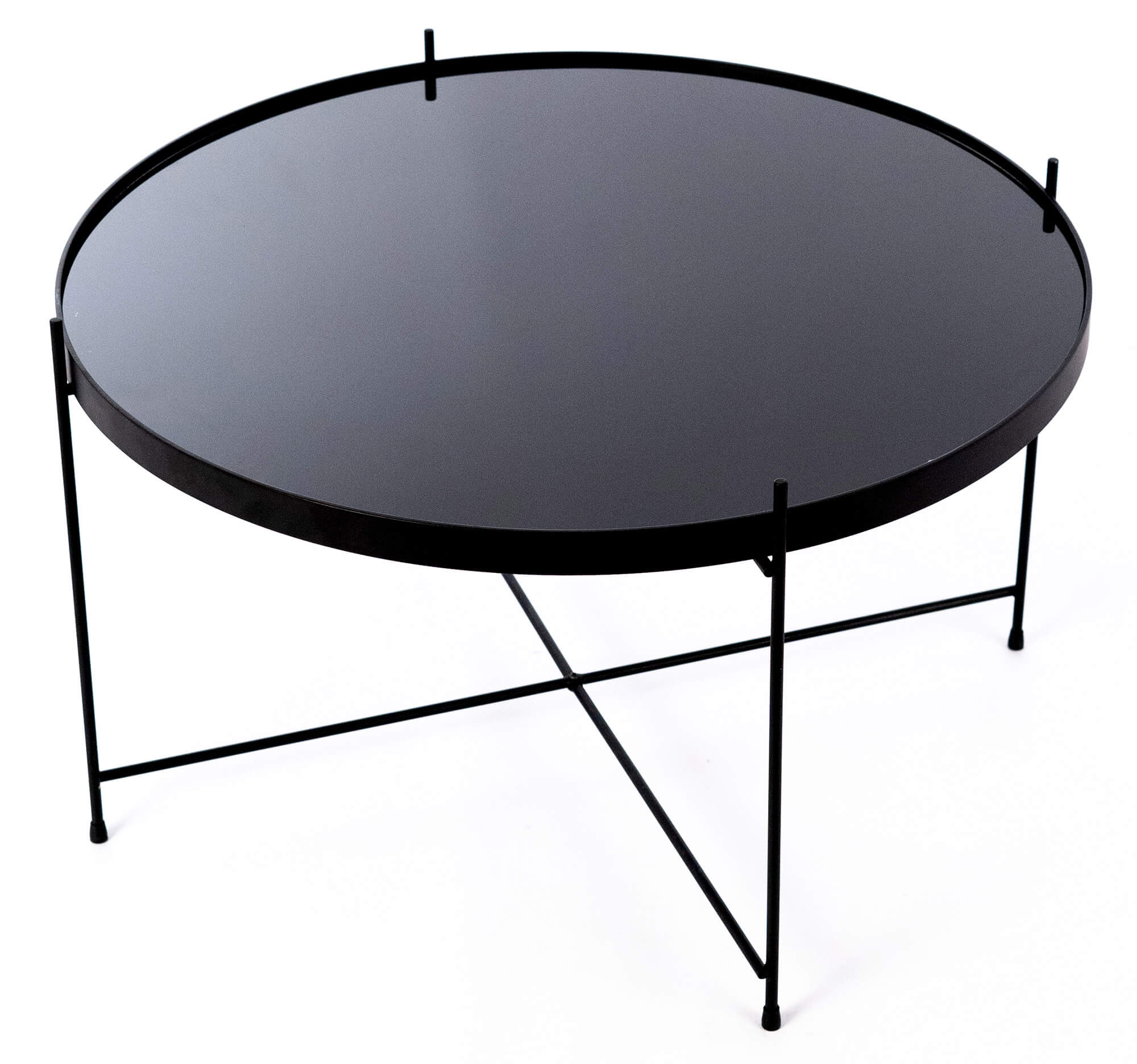 Tavolino da Giardino Ø70x40 cm in Metallo Top in Vetro Nero