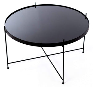 Tavolino da Giardino Ø70x40 cm in Metallo Top in Vetro Nero