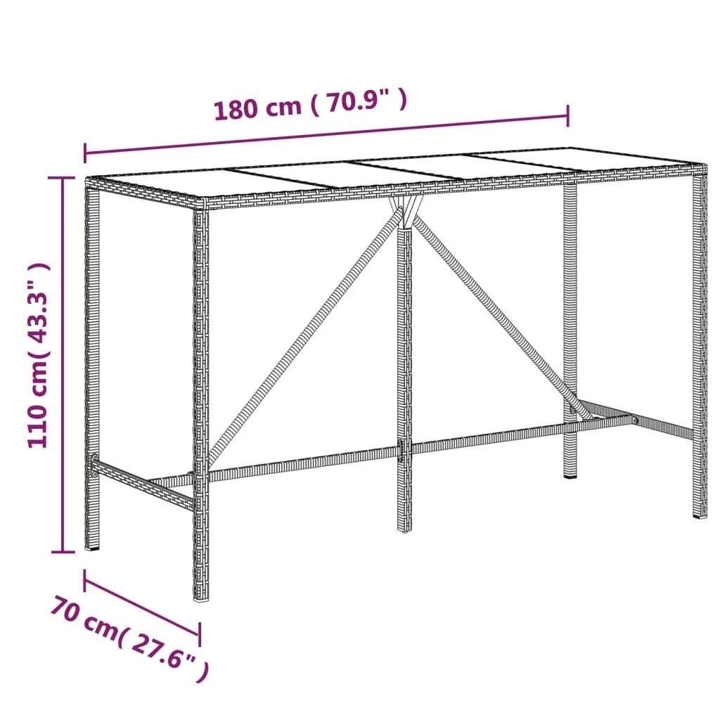 Set Bar Giardino 9pz Grigio Polyrattan e Legno Massello Acacia 3187697