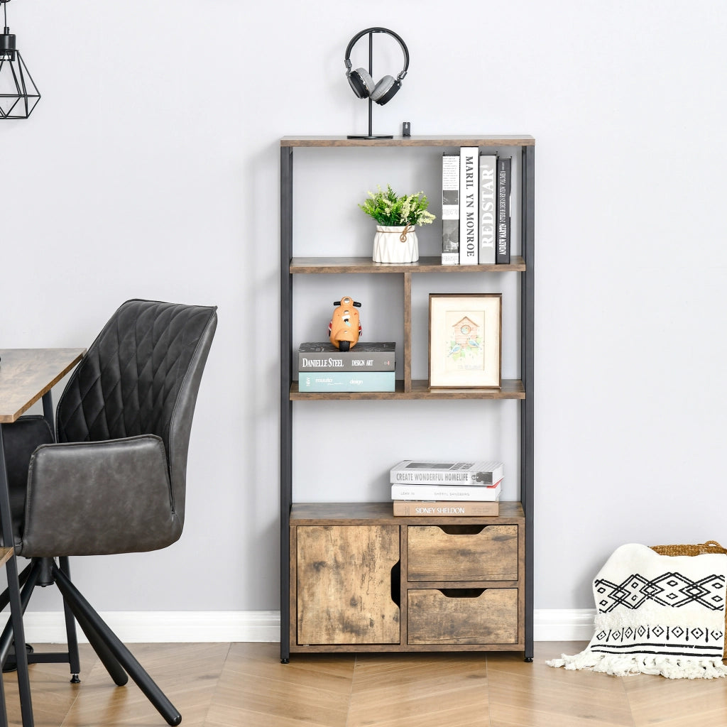 Libreria Stile Industriale con 2 Cassetti ¨C Zephmum ¨C Nero 80x30x180 cm