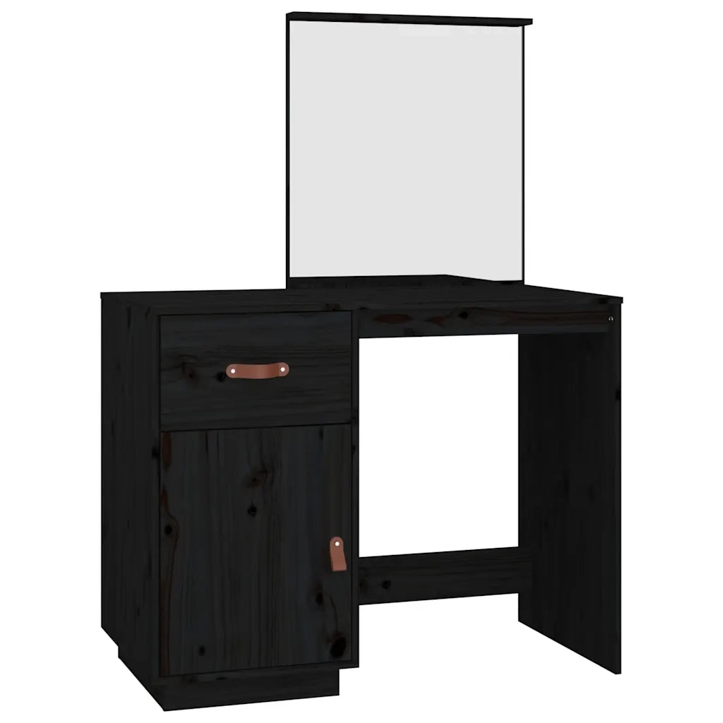 Toeletta | Tavolo da Trucco Nera 95x50x134 cm in Legno Massello di Pino
