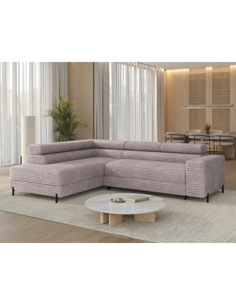 Divano ad angolo COLESIA convertibile 5 posti grigio velluto a coste – sinistra – 274x200cm