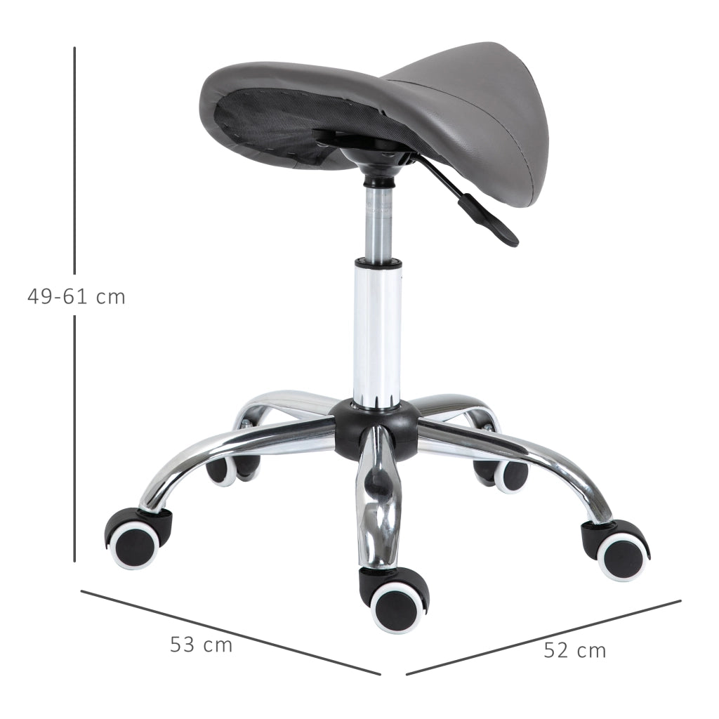 EasyComfort Sgabello da Lavoro a Sella con Ruote e Altezza Regolabile per Negozi Parrucchiere e Tattoo, 52x53x49-61cm Grigio
