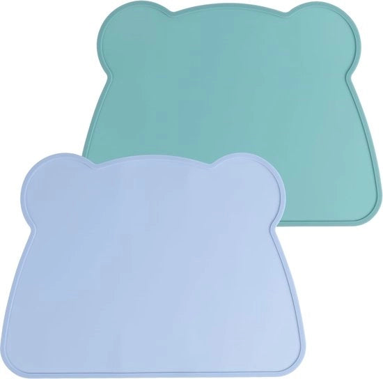 Set di 2 piatti per bambini, piatti antiscivolo, BPA liberi, lavabili, per bambini e bambini piccoli (36 x 26 cm), blu-verde