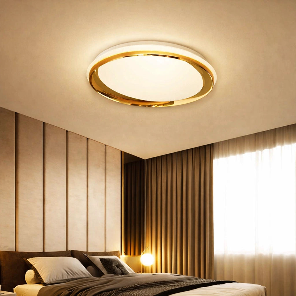 Plafoniera LED Rotonda 49cm Oro e Bianca 46W 3680LM CCT Switch 3000K 4000K 6500K Soffitto Interno Metallo Acrilico IP20