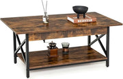 Tavolino da Salotto 2 Livelli, Tavolino da caffè Industriale con Struttura in Metallo a Forma di X, Tavolino Rettangolare per Soggiorno, Studio e Ufficio, 60 x 110 x 48 cm (Marrone)