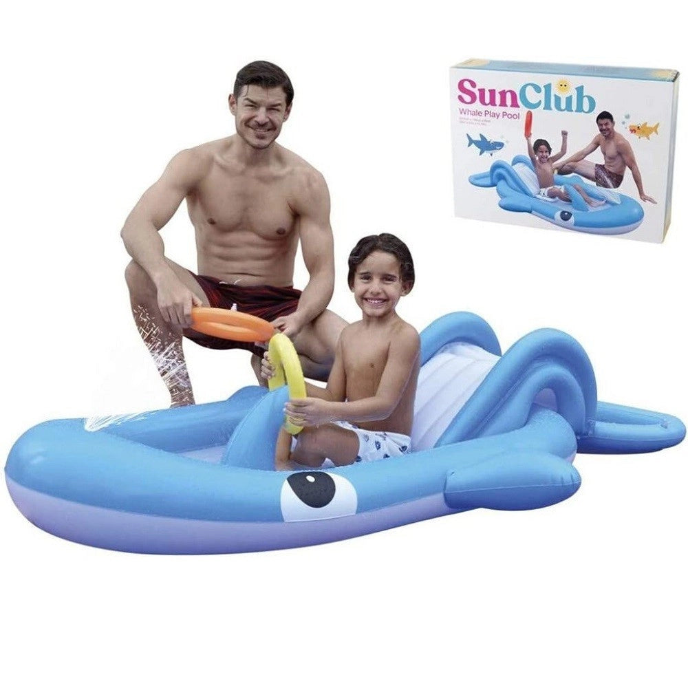 Trade Shop - Parco Giochi Acquatico Gonfiabile Scivolo Piscina Blue Whale 210x130x35cm 57166 -