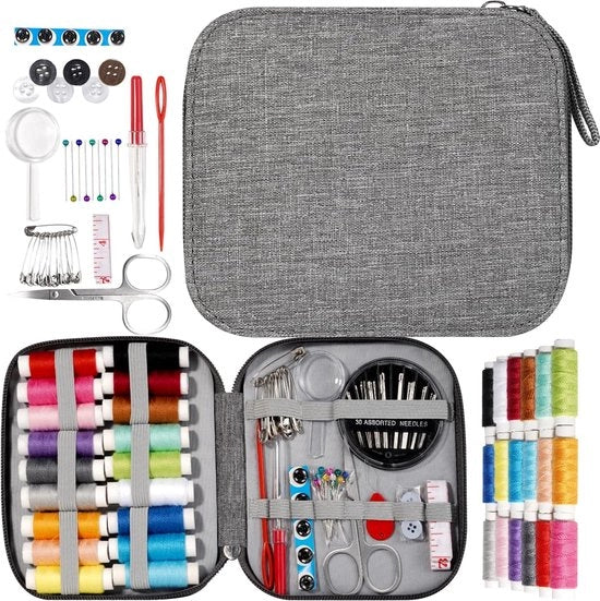 Set di cucito con custodia, attrezzatura portatile per cucire a casa, per viaggiatori, adulti, principianti, emergenze, bambini, contiene filo, forbici, aghi, righello