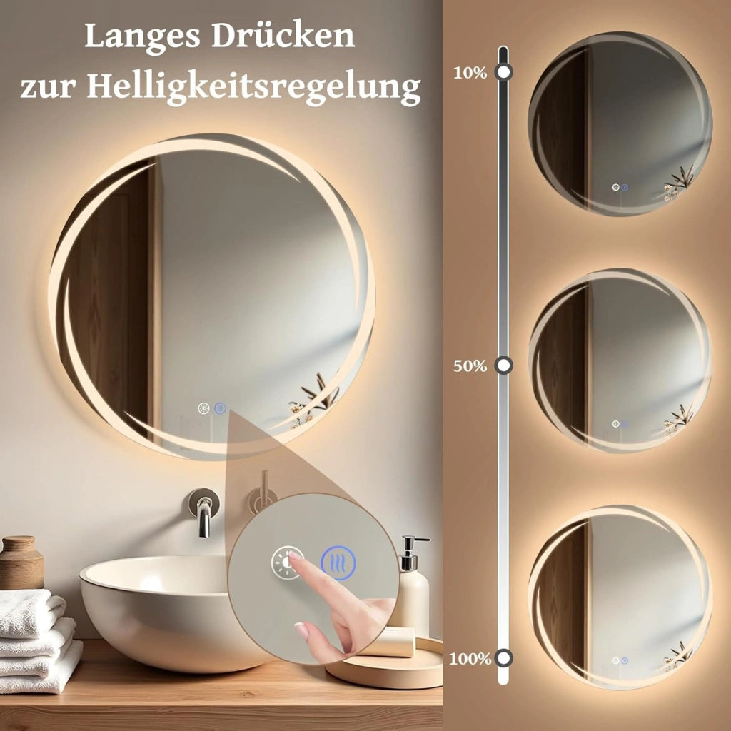 ZMH Specchio da Bagno Rotondo con Luce LED 80 cm IP44 Dimmabile Antiappannamento