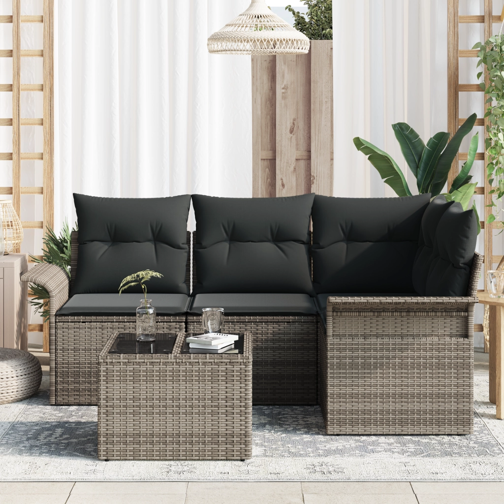 Set di Sofa da Giardino 4 Pezzi con Cuscini Rattan Polyrattan Nero