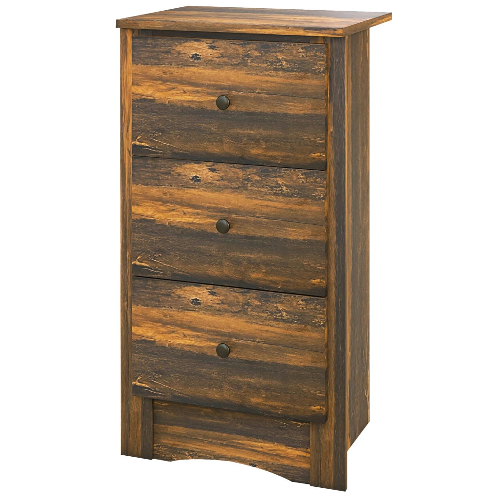 Comodino Rustico con 3 Cassetti in Legno ¨C Zephmum ¨C 40x30x74 cm Marrone