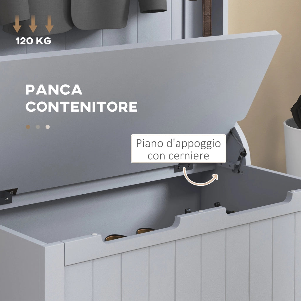 Armadio Appendiabiti con Panca e Cassetti ¨C Zephmum ¨C Grigio 71.5x39.5x170 cm