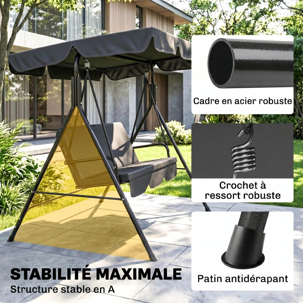Amaca da giardino 3 posti ¨C zephmum ¨C nero, acciaio, poliestere, cuscini