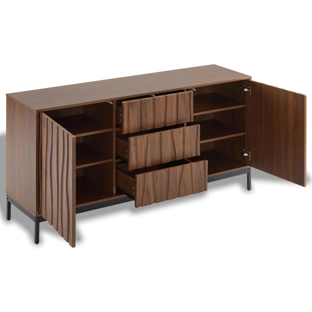 Credenza con 3 cassetti e 2 ripiani regolabili - per soggiorno - in MDF - 150×40×80 cm - marrone scuro