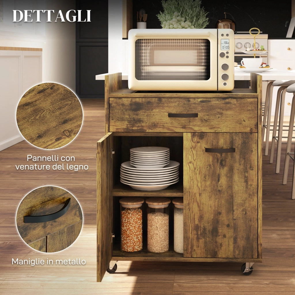 Carrello Isola da Cucina Armadietto con Ruote 60x40x77cm Marrone Rustico