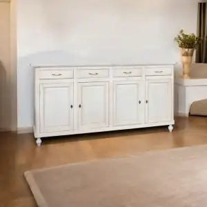 Credenza base napoletana Shabby chic 4 ante bianco anticato con maniglie in ceramica