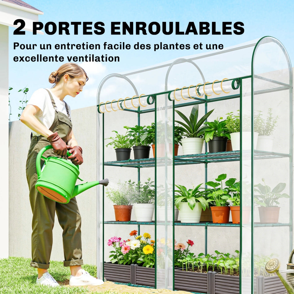 Serra da Giardino con Scaffali 3 Livelli ¨C zephmum ¨C Grigio Trasparente 2 Porte Scorrevole