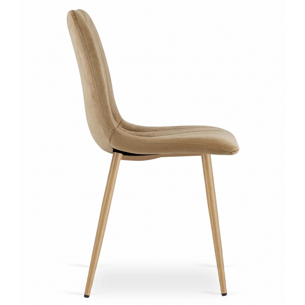 Sedia Lava in velluto marrone con gambe effetto legno