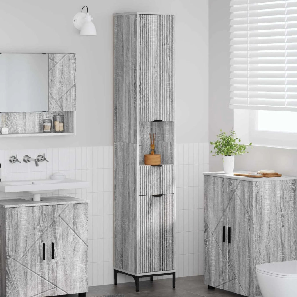 Mobile da Bagno con cassetto Grigio Sonoma 31,5 x 33 x 190 cm 883410