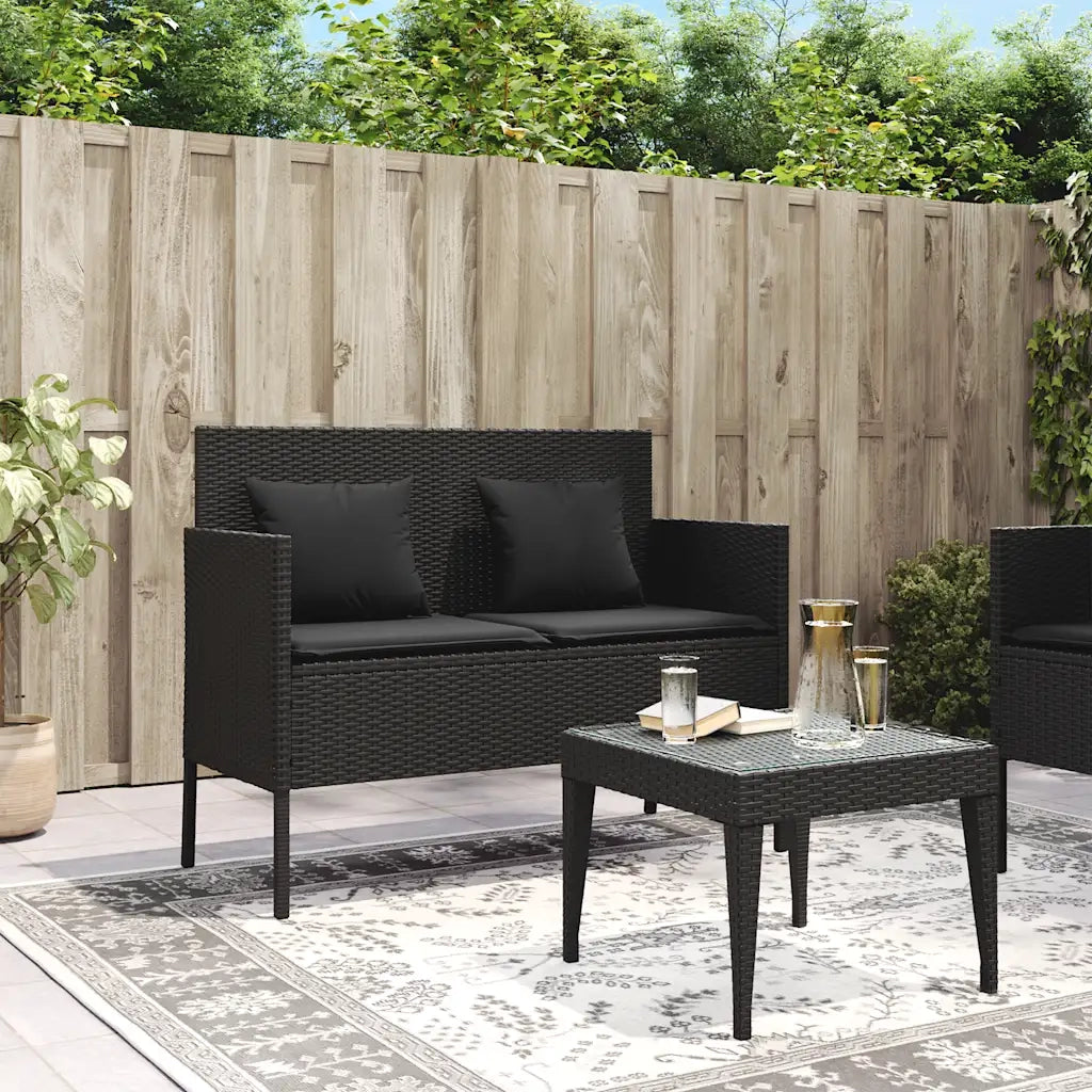 Panchina da Giardino | Panca da Giardino con Cuscini Nera in Polyrattan