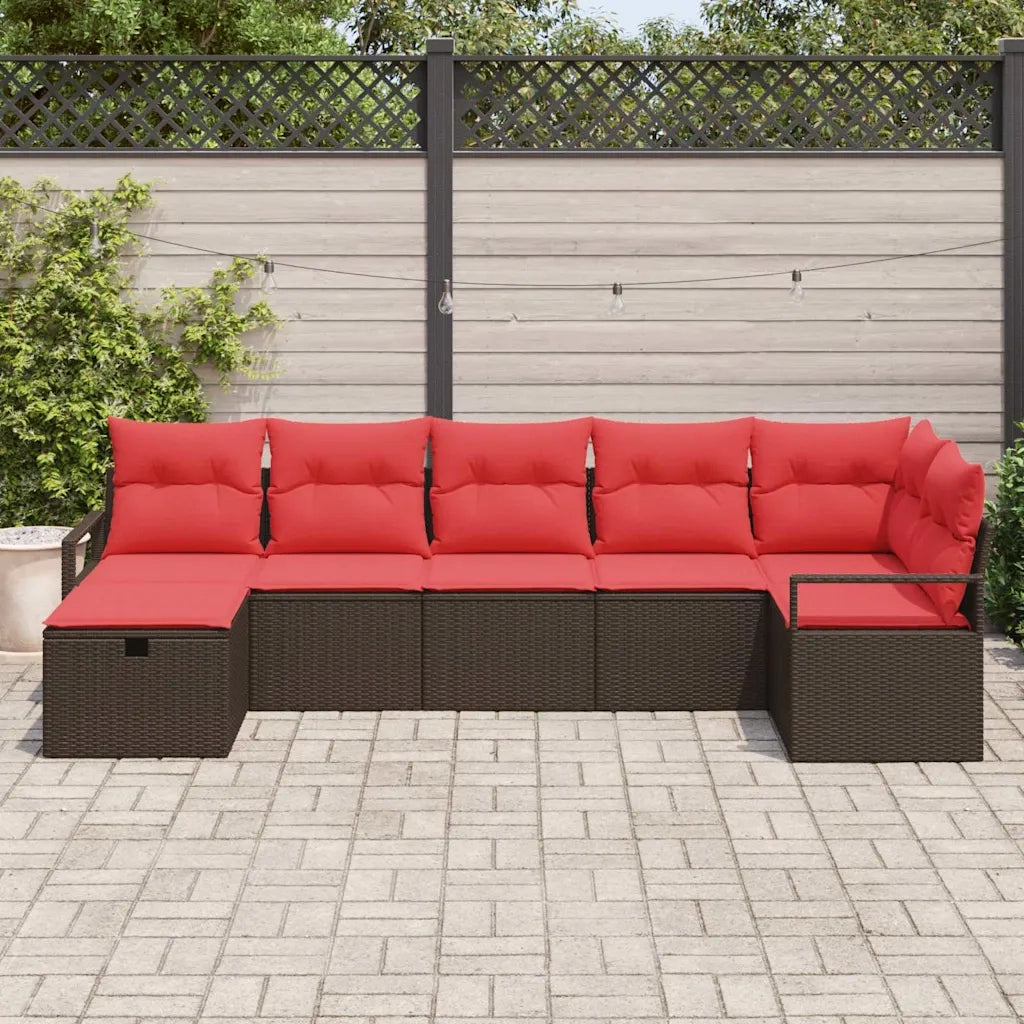 Set di divani con cuscino 7 pcs Marrone e Rosso polyrattan