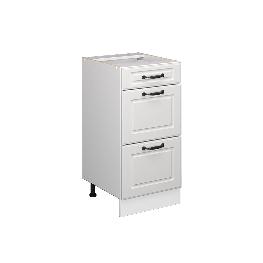 Mobiletto base per cucina R-Line Bianco rustico/Bianco 40 cm con cassetti, senza piano di lavoro Vicco
