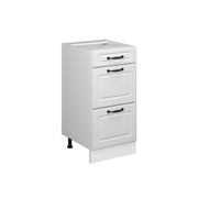 Mobiletto base per cucina R-Line Bianco rustico/Bianco 40 cm con cassetti, senza piano di lavoro Vicco