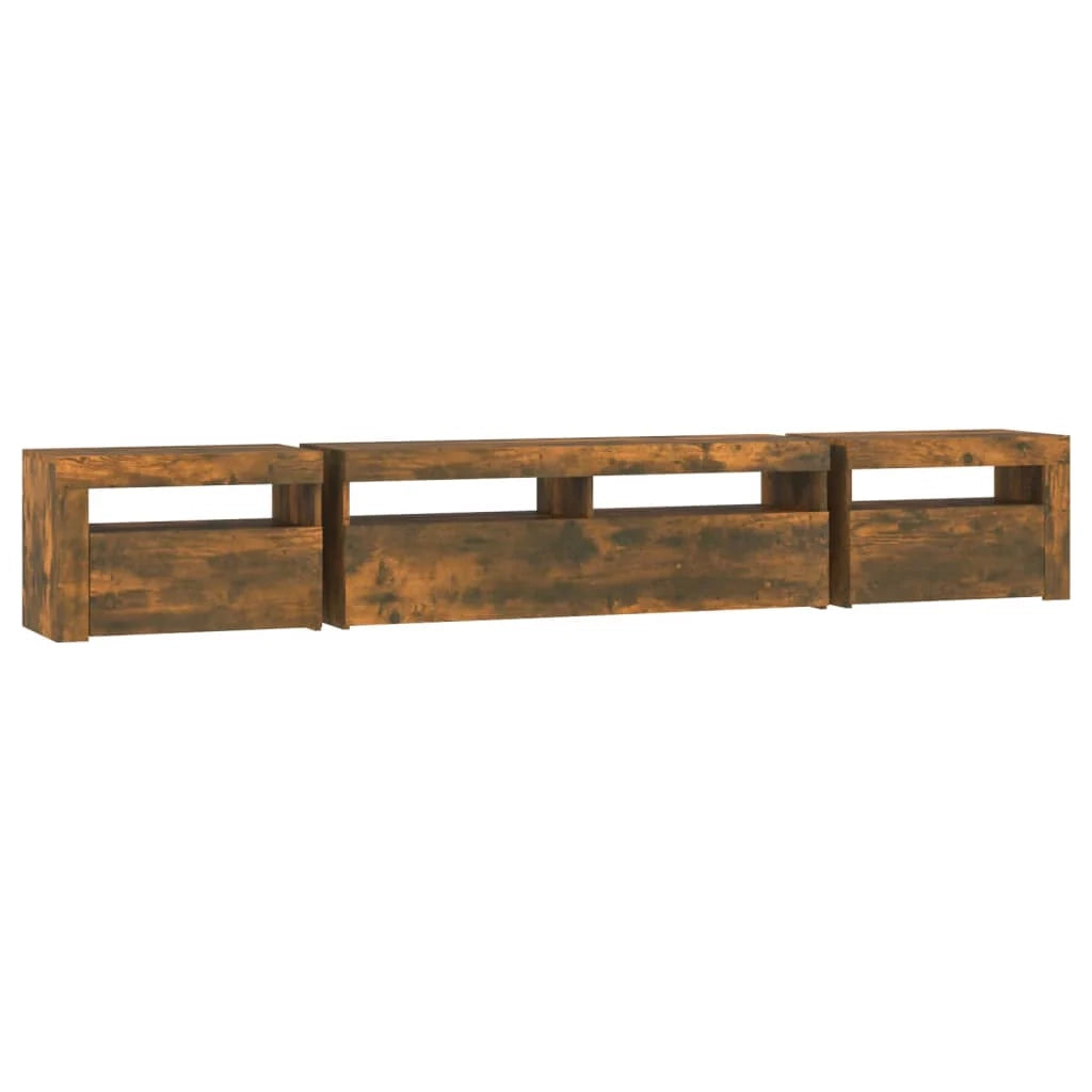 Mobile TV multimediale scaffale TV credenza mobile TV per sala da pranzo soggiorno camera da letto con luci a LED rovere affumicato 240 x 35 x 40 cm marrone 02_0026731