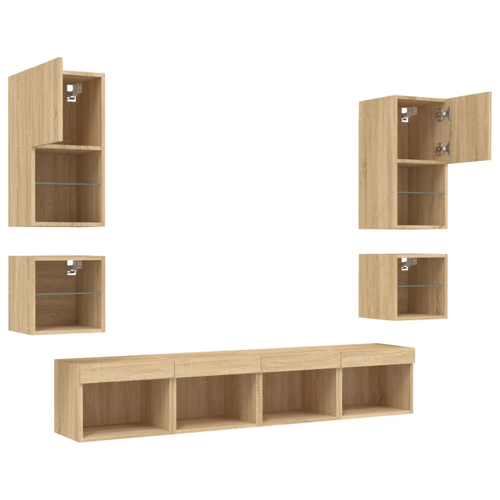 Mobili TV a Muro con LED 8pz | Armadietto TV | Mobile Porta TV Rovere Sonoma Legno Multistrato