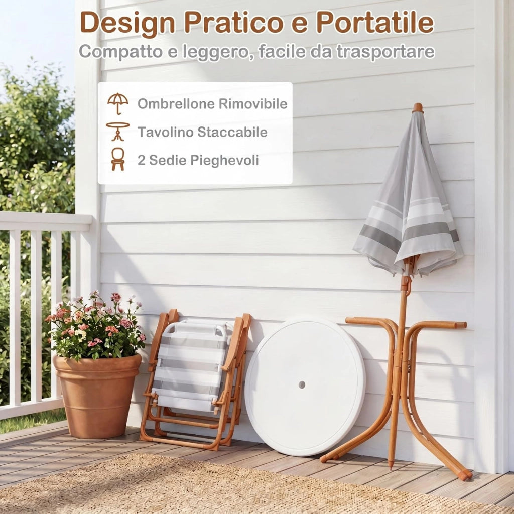 Set Tavolo e Sedie da Giardino per Bambini con Ombrellone (Naturale)