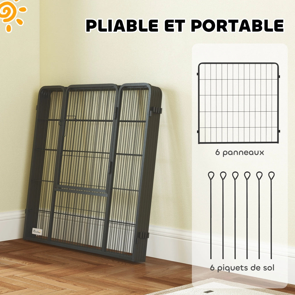 Recinto per cani modulare 6 pannelli pieghevole ¨C zephmum ¨C 80x80 cm grigio acciaio