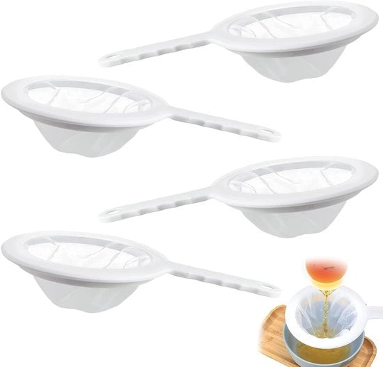 Set di 4 Filtro a Maglia in Nylon con Manopola Lunga, Ideale per la Filtrazione di Liquori, Filtro di Cucina Riciclabile con 200/300/400/450 Mesh
